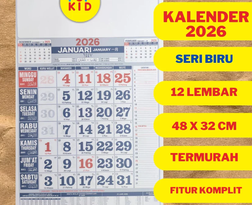 PROMO KALENDER NASIONAL 2026 / 32 X 48 CM / KALENDER STANDAR / KALENDER JAWA 2026 / KALENDER DINDING 2024